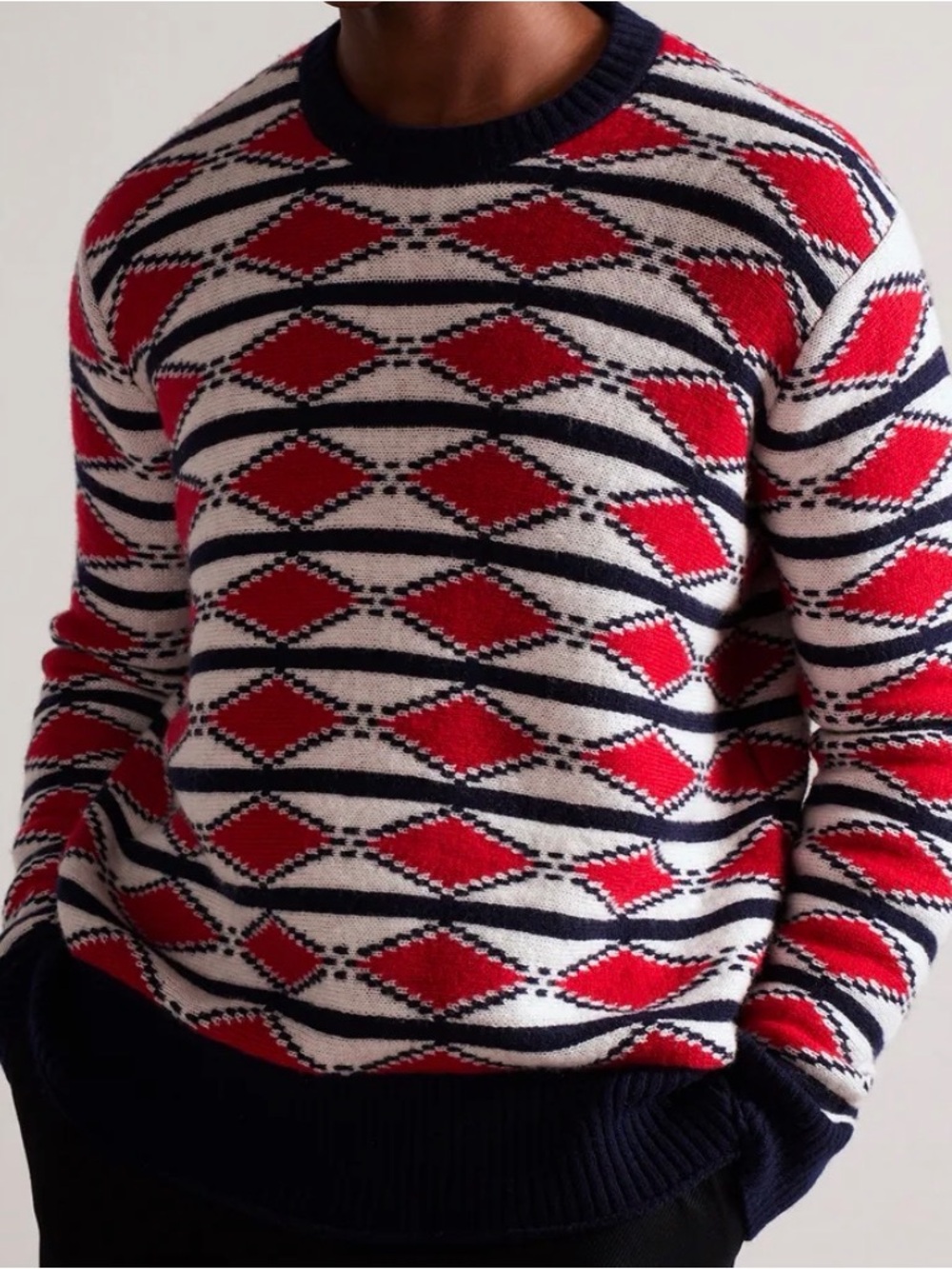 Ted Baker Men's Glenfer Striped Diamond-Pattern Wool-Blend Jumper Size Medium